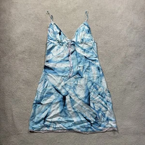 Diane Von Furstenberg Boudoir Sleep Dress Womens Medium Silk Blue White Night - Picture 1 of 13