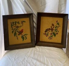 Antique Needlepoint SongBirds With Oak Frames