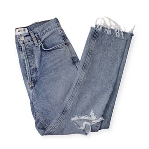 Agolde Jeans Damen 23 blau Riley Crop hoher Bund Knopfleiste Denim Designer 25x25 - Bild 1 von 13
