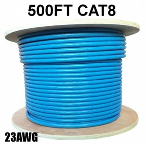 500FT CAT8 40Gbps 23AWG Network LAN Ethernet S/FTP Shielded Cable Wire Solid Blu - Picture 1 of 2