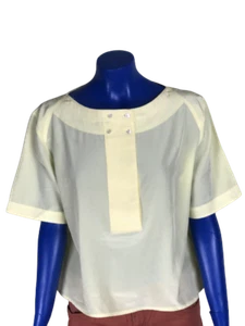 Alexander Haut Femme Manche Courte Jaune Soie Bouton Col Bateau Tendance Top T38 - Bild 1 von 11