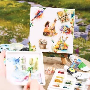 Paquete de 15 pegatinas transparentes para pintores paisajes diario lácteos artesanías decorativas - Imagen 1 de 13