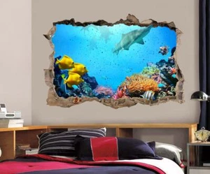 Tropical Fish Shark Reef 3D Smashed Wall Sticker Decal Art Mural Animals J881 - Picture 1 of 1