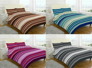 STRIPES Reversible Duvet Cover & Pillowcase Polycotton Easycare Bedding Set - Picture 1 of 4