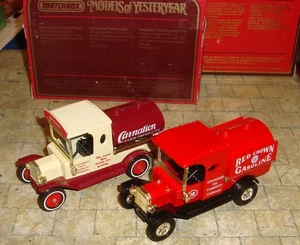2 x  1912 MODEL T FORD TANKER TRUCKS -RED CROWN & CARNATION -MATCHBOX YESTERYEAR - Picture 1 of 6
