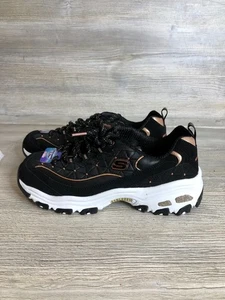 Skechers Damen D'Lites Sneaker, Schwarz Gr. 8 Schwarz Rosegold Neu - Bild 1 von 6