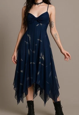 Vestido midi Y2K Babydoll Whimsigoth Corte Bais Pequeño Hada Grunge Práctica Magia Foto 1 de 4