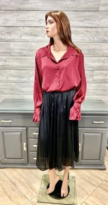 New Silky Shimmery Black Chiffon Midi Skirt Plus XL 1X NWOT - Picture 1 of 15