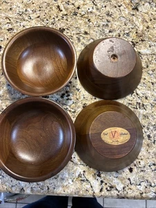 Vintage Mid Century Vermillion Real Walnut Salad Bowls 6" USA x 4 - Picture 1 of 5