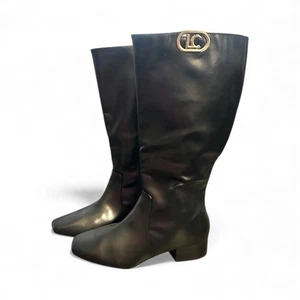 ¡NUEVO! Botas hasta la rodilla Liz Claiborne para mujer Deering tacón apilado negras 11 anchas - Imagen 1 de 8