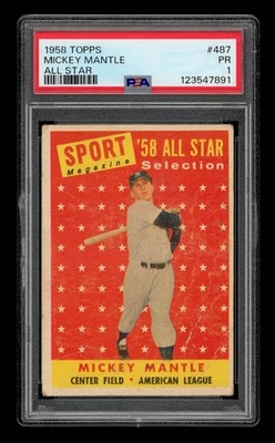 1958 Topps Set-Break #487 Mickey Mantle All Star PSA 1 POOR - Image 1 of 3