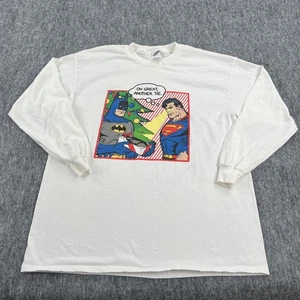 Vintage Batman Superman Shirt Graphic Mens XL White Long Sleeve Christmas DC 90s - Picture 1 of 13