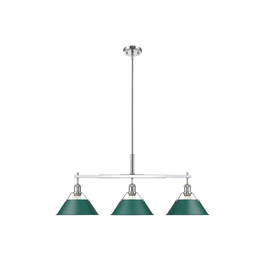 Colgante lineal de 3 luces Golden Lighting Orwell, cromo/verde pino - 3306-LPCH-GN Foto 1 de 1