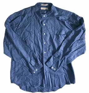 GUESS Mens Linen Cotton Mandarin Neck Blue Shirt Ls Sz L - Picture 1 of 4