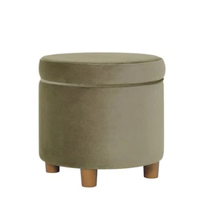 Round Storage Ottoman Light Sage Green Velvet - HomePop - Picture 1 of 10