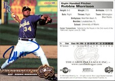 Robbie Morrison Signed 1999 Choice Carolina T/P #19 Card Auto AU