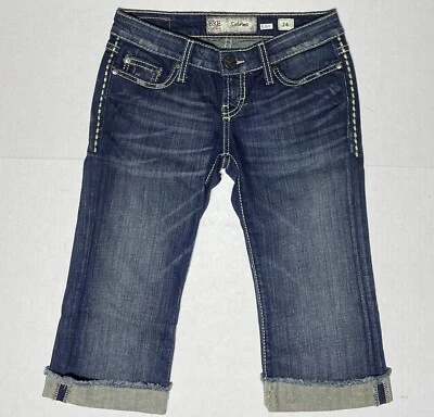 Calça capri BKE Sabrina azul punho jeans tamanho 24 (27” cintura) - Imagem 1 de 4