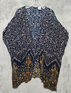 Patrons of Peace Cardigan Womens Large Blue Floral Wrap Drawstring Lightweight - Picture 1 of 13