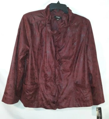 Elementz Woman Faux Suede Ruffle Full Zip Jacket Plus Size 1X - Image 1 of 4