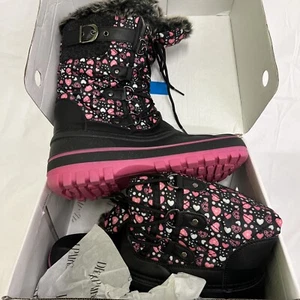 Dream Pairs Kids Girls Hear Pattern Faux Fur Lined Winter Snow Boots Size 6 - Picture 1 of 2