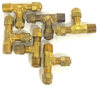 IMPERIAL BRASS MALE RUN TEE SIZE A&B- 1/4" C- 3/8" OAL OF 1-5/8" **LOT OF 6 - Image 1 of 4