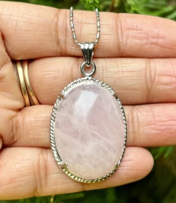 White Gold Filled Pink Rose Quartz Fashion Pendant Locket FREE ASSORTED CHAIN #1 - Image 1 of 4