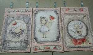 3pc victorian girls flowers cream pink quilted wall hanging handmade home decor  - Picture 1 of 5