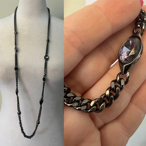 Collana lunga nuova con etichette Givenchy viola ametista pietra preziosa grafite canna di fucile