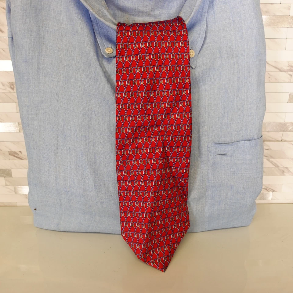 Vintage BEAUFORT Neck Tie Mens Red Chain Link Silk Dress Designer TIE RACK Italy - Image 1 of 4