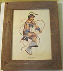 Danseuse de cerceau indienne des plaines - S. Stranger 1970 imprimée avec cadre rustique en bois