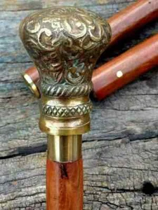 Gehgriff Stock Stock Viktorianisch Messing Holzstil Vintage Antik Kopf Geschenk - Bild 1 von 3