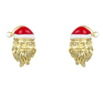 Edel Ohrringe Weihnachtsmann Santa Claus Ohrstecker 585er Gold 14K vergoldet - Bild 1 von 4