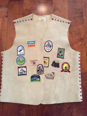 Vintage Suede Beaded Hand Made Hippie Vest With Patch Native American - Image 1 of 4