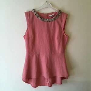 Pink Diamanté New Look Vest Flare Frilly Top Shirt Blouse - Size 14 - Picture 1 of 12