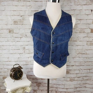 Vintage Esprit by Campus Size 38 Small? Sherpa Fleece Lined Denim Vest Snap Mens - Picture 1 of 9