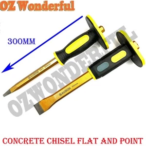 2pcs set Brick Masonry Stone Chisels with Hand Guard Cold Point and Flat Chisels - Picture 1 of 3