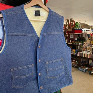 1960s Vintage SEARS ROEBUCKS Fleece Lined Retro Western Workwear Blue Denim Vest - Picture 1 of 8