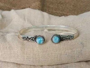 Larimar Silver Bracelet Adjustable Bangle With Blue Stone 925 Sterling Silver - Bild 1 von 7