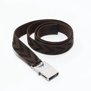 (NO CUSTOMS TAX) BOTTEGA VENETA brown & black chevron fabric woven belt One Size - Picture 1 of 11