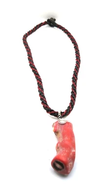 Collar De Colección Natural Coral Rojo y Ónix Negro Trenzado Cordón Encerado 18" Raro Foto 1 de 4
