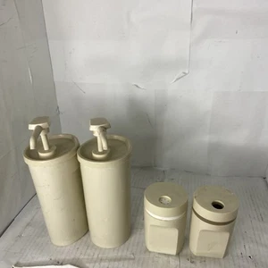 Vintage Tupperware 1471 Salt and Pepper Shakers Almond & 640 Ketchup Mustard - Picture 1 of 6