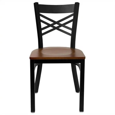 Silla de comedor Flash Furniture Hercules de metal con respaldo negro en cerezo Foto 1 de 2