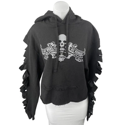 Women's Black Die Hard Die Harder Skull Gothic Cutout Hoodie Sweatshirt Top M - Image 1 of 4