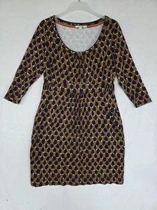 Boden Modal Tunic Dress Checker Geometric Brown Navy Pockets Sz 12R (ZE) - Picture 1 of 5