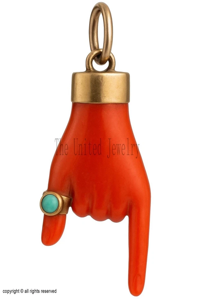 Joyería colgante de mano de plata esterlina 925 con signo de yo coral Figa, dije de plata Foto 1 de 1