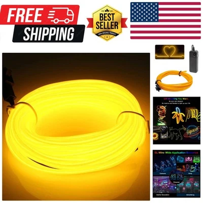 EL Wire 16.4ft Neon Light Strip - Water Resistant, Battery Powered, Yellow Glow - Image 1 of 4