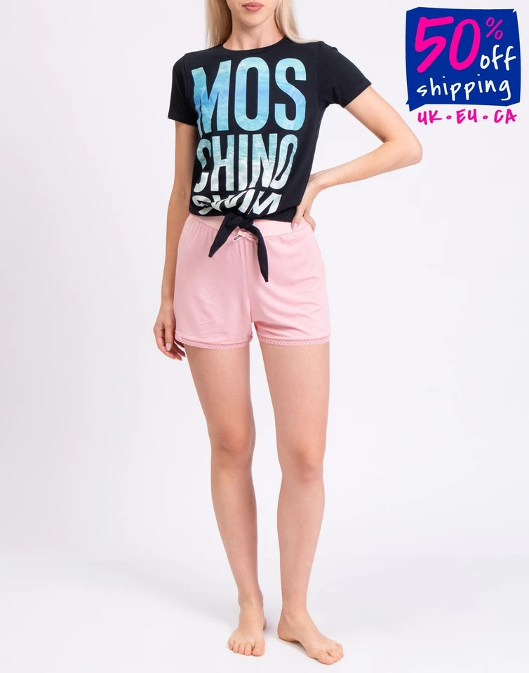 RRP€118 MOSCHINO UNDERWEAR Sleepwear Shorts Size S Pink Lace Trim Logo Bow - Image 1 of 4