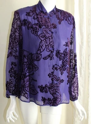 AS IS Drapers & Damons Sz PM P M purple velvet Burnout Asian Imperial Jacket - Image 1 of 4