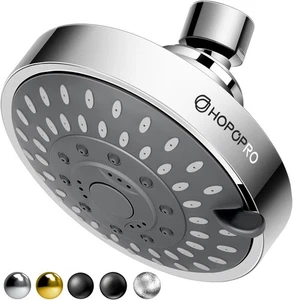 Shower Head HOPOPRO High Pressure 5 Settings Fixed Showerhead 4 Inch T. D2 - Picture 1 of 6