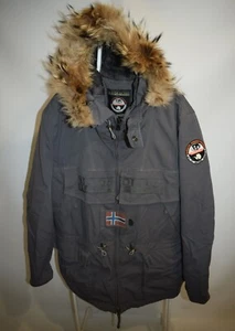 NAPAPIJRI Open Skidoo Gray Jacket Winter Real Fur Coat Hooded Men's Size 2XL - Picture 1 of 21
